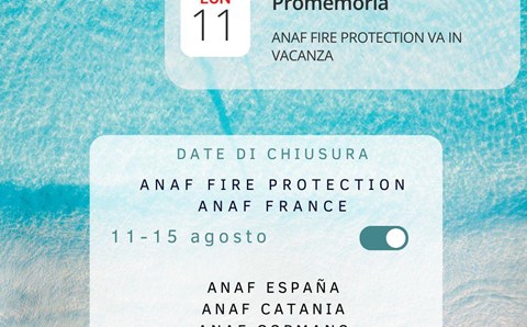 Anafgroup: Chiusura estiva